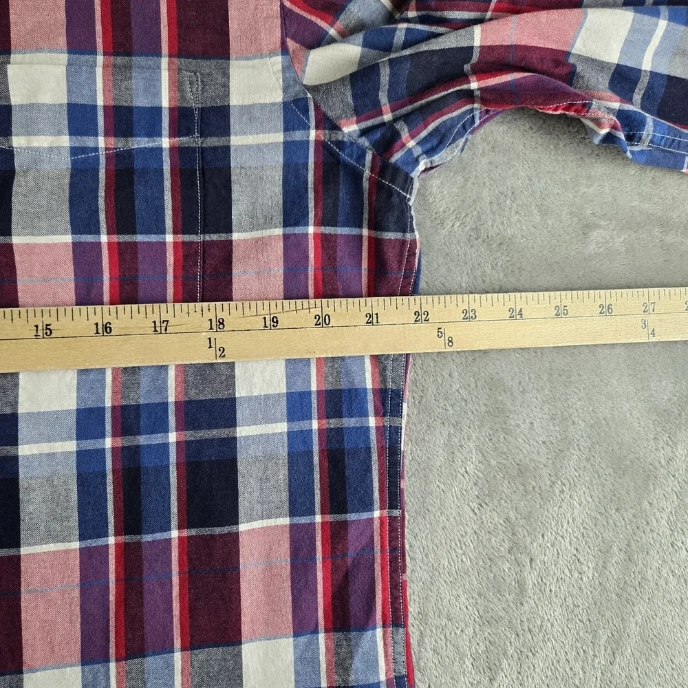 Banana Republic Shirt Medium Red White  Blue Plaid  Long Sleeve Preppy Workwear
